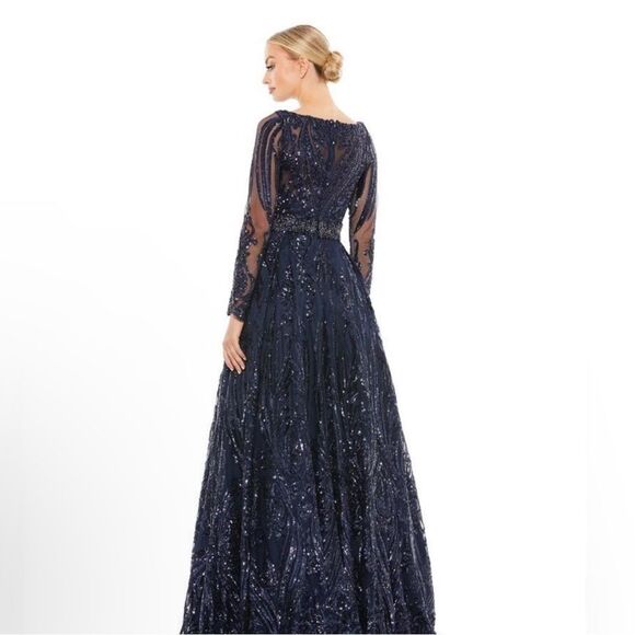 Mac Duggal 67113 Navy Sequin Long Sleeve Embellished Evening Gown 14 NWT  $598 - Picture 2 of 5